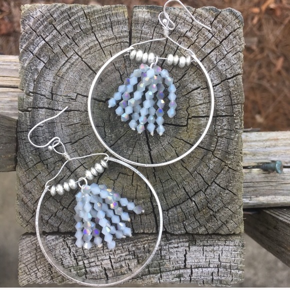 Hoop Beaded Tassel Wire Drop Earrings - Picture 4 of 6